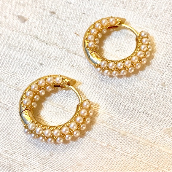 Zara Pearl Pavè Huggie Hoops - Picture 8 of 8